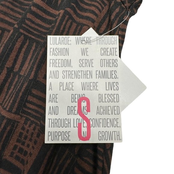 LuLaRoe Retired Carly Dress S Black Brown Print SS Hi-Low Hem NWT - Picture 4 of 9